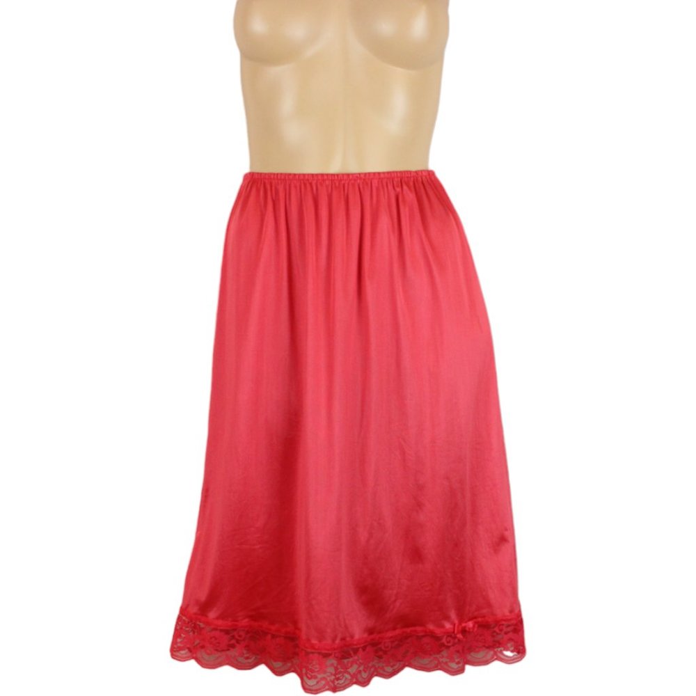 Vintage Kasara Half Slip Small Red Lace Midi Skirt Slip Knee Length Bow SP71